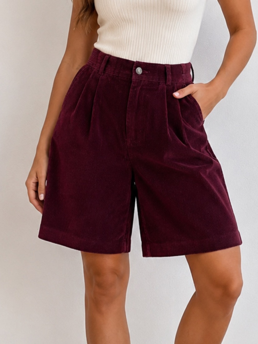 Vintage 90s Counterparts Burgundy Corduroy High Rise Bermuda Jorts USA Size 10